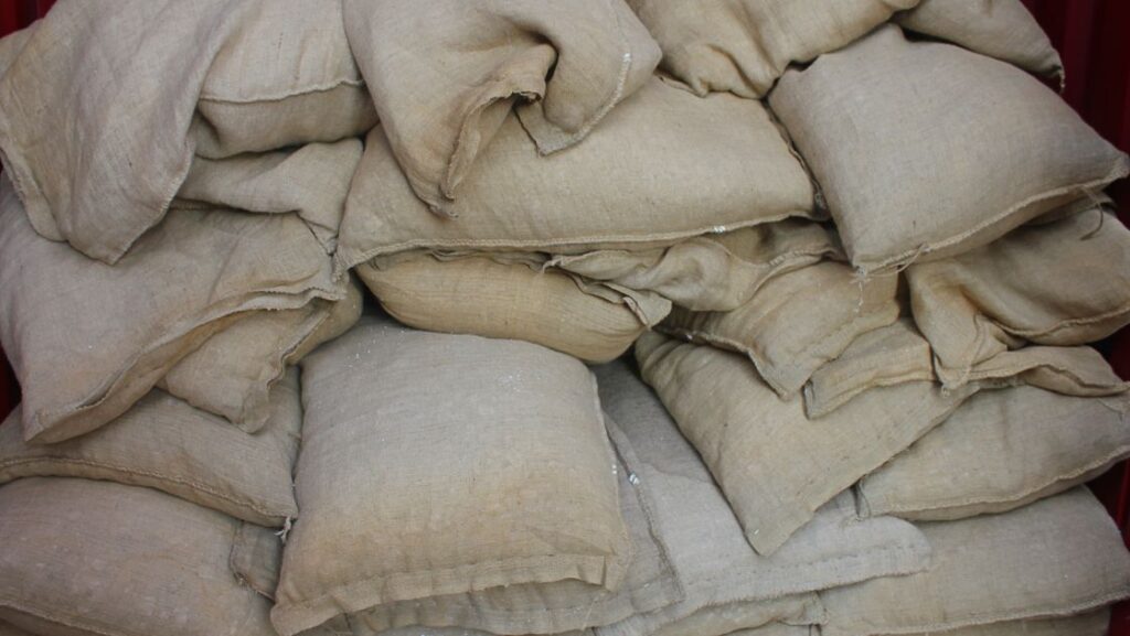 Grain stored in jute bags